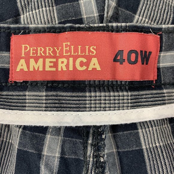 Perry Ellis 40W 40 Plaid Shorts Black American Fla - Picture 3 of 4